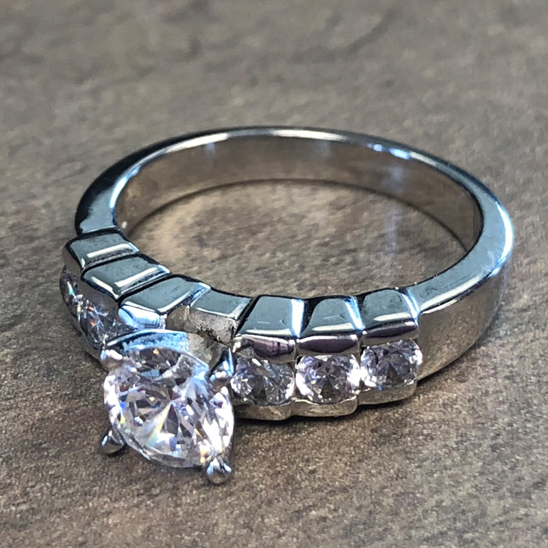 14K White Gold Modern Diamond Accent Engagement Ring